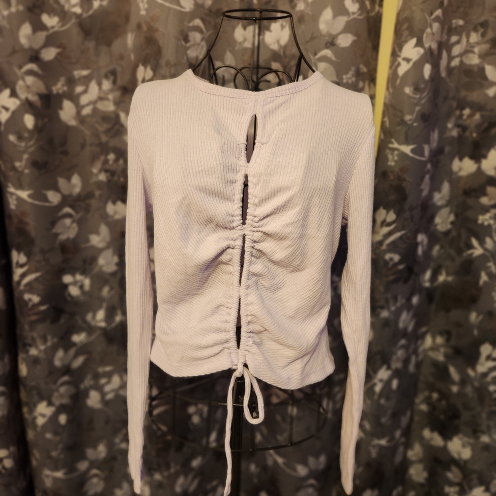 Wild Fable Light Purple Long Sleeve Ruched Blouse Mandarin Collar